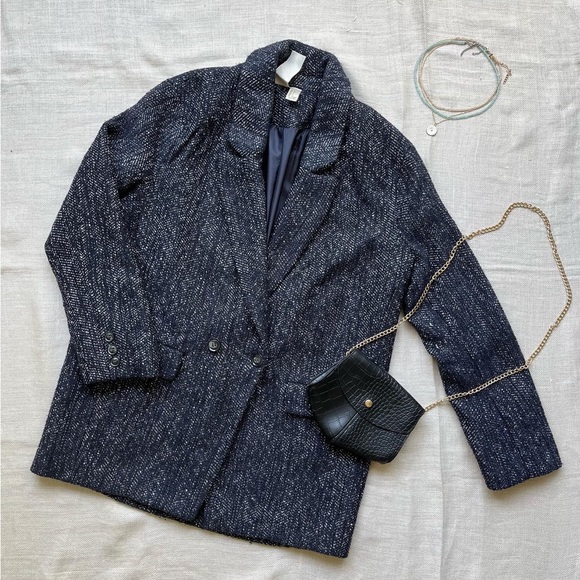 Forever21 Blue White Woven Overcoat - Picture 4 of 4